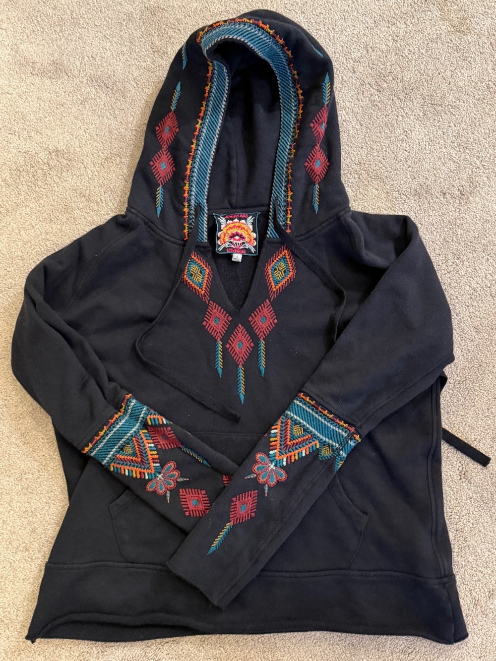 Johnny WAS Black Embroidered Hoodie – Size Small